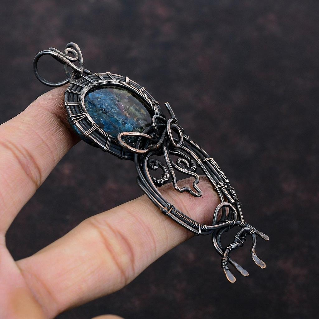 Wassermelonen-Turmalin Anhänger Kupferdraht umwickelter Anhänger Handgefertigter Kupferschmuck Edelsteinanhänger Einzigartiger Drahtwickelschmuck Geschenk für Mama