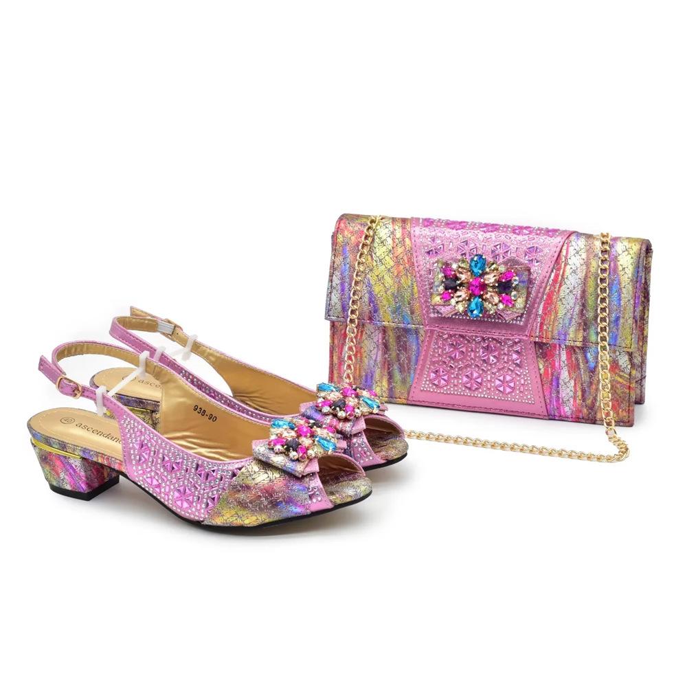 Sandalias de Tacón Alto con Bolsa para Zapatos Italiana, Adorno de Pedrería y Hebilla Floral para Bodas y Fiestas