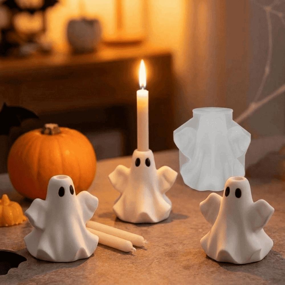 Cute Ghost Candlestick Silicone Mold Handmade Candle Holder Mold  Halloween Decoration