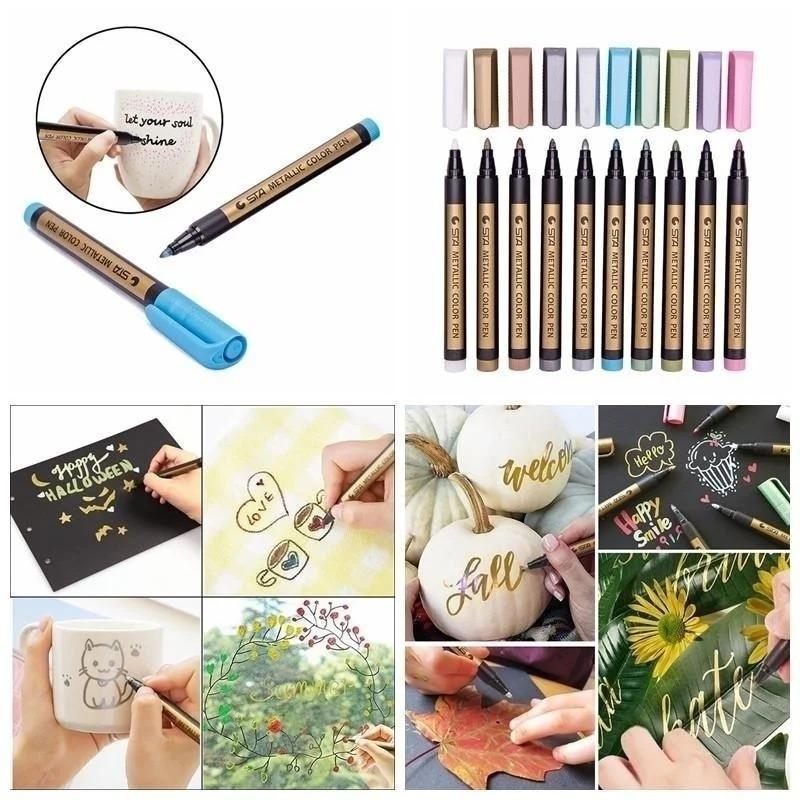10Colors Exquisite Metal Marker Paint Pen Art Permanent Writing Marker Photo Album Gift Card DIY Craft Childrens Stationery