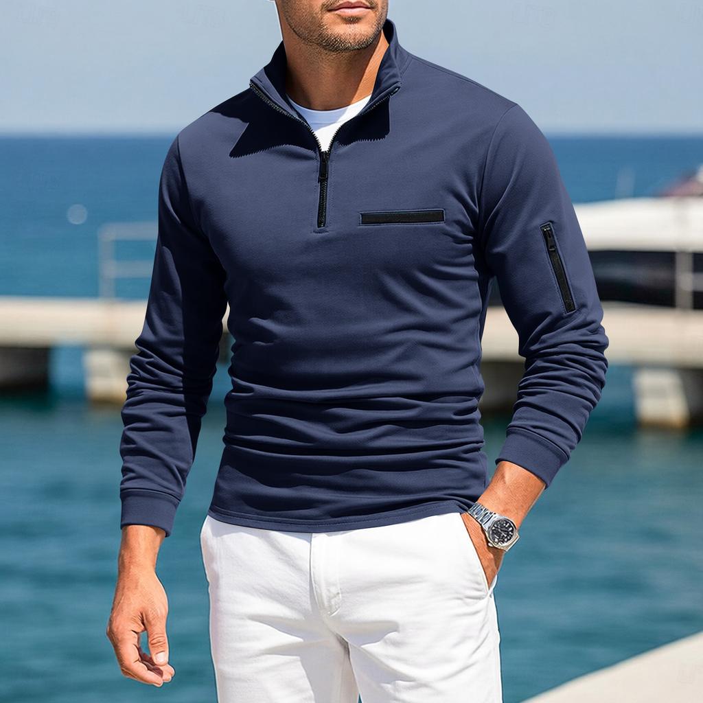 Men's 1/4 Zip Color Long Sleeve Casual Comfortable Pullover
