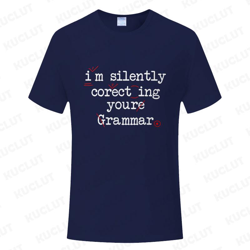 I'm Silently Correcting Your Grammar T-Shirt for Men Funny Red Teacher Mark Graphic Tee Female Short Sleeve O Neck