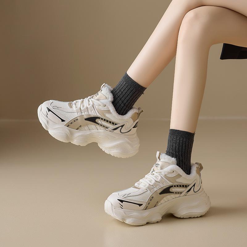 Augustine dad shoes women's 2025 new autumn and winter velvet cotton shoes thick sole heightening casual gray sports shoes