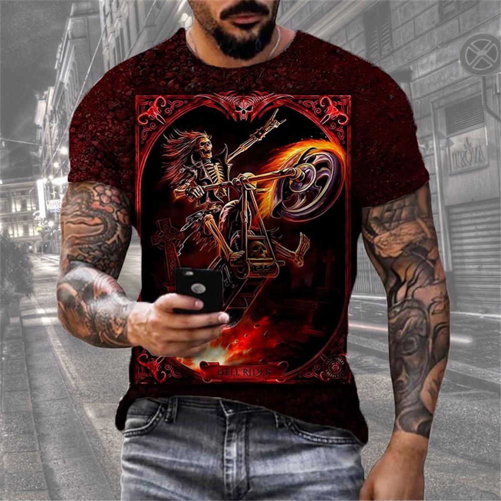 New Men's T-Shirts 3D Skull Printed Black Streetwear Short Sleeve Round-Neck Horror Halloween Man Tops Loose Fashion Gothic Tees