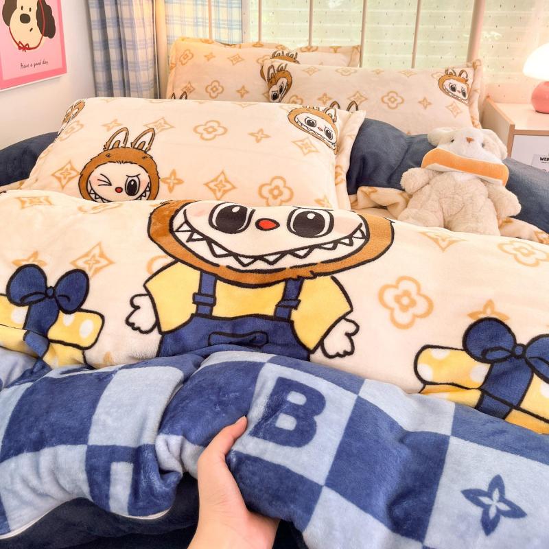 Winter Thickened Milk Fleece Bed Four-piece Set New Coral Fleece Flannel Single Quilt Cover Bed Sheet Three-piece Set Bedding