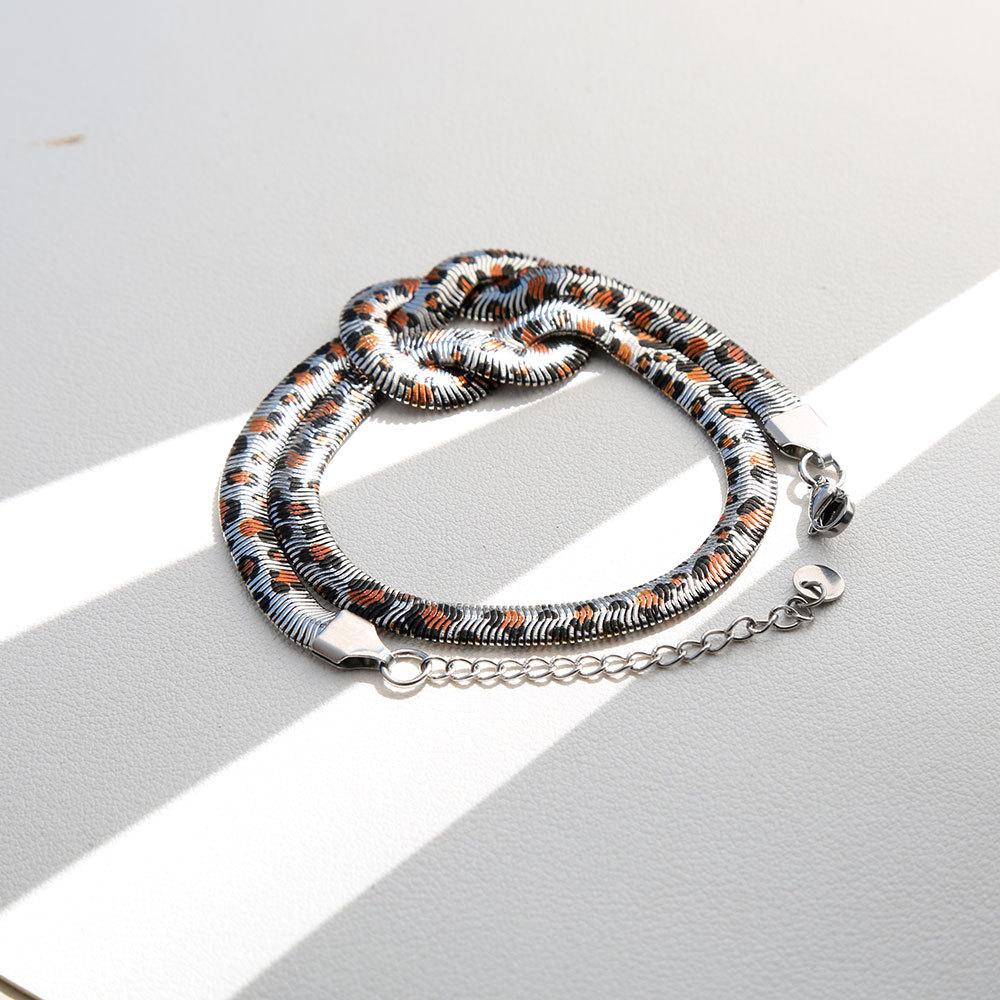 Stainless Steel Leopard Print Necklace Bracelet for Women Spicy Girl Party Exaggerated Retro Sexy Necklace Luxury Jewelry Gifts