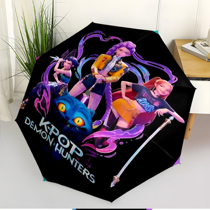 KPop Demon Hunters Print Automatic Open Close Umbrella, Portable Foldable Umbrella, for Outdoor Commute Camping Trip, Ideal Birthday Gift