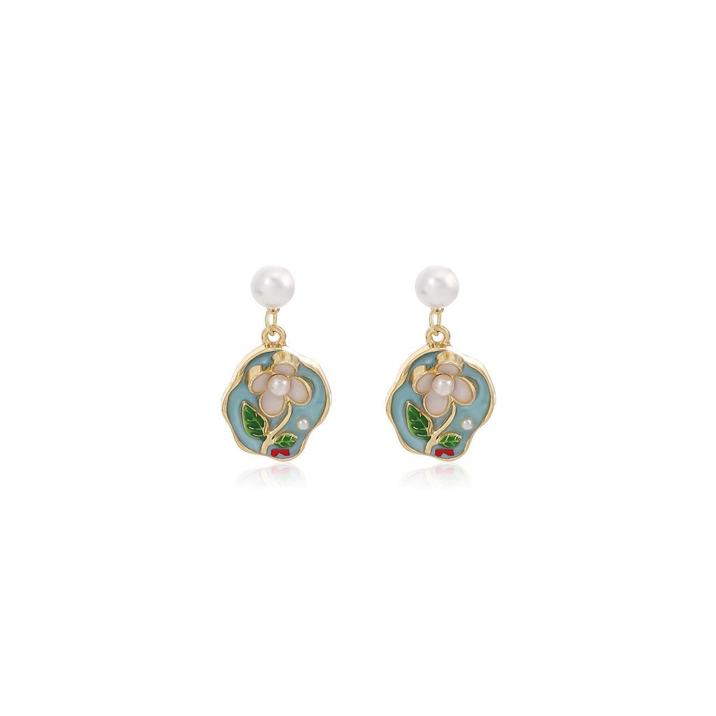 1Pair Fresh and sweet-tempered earrings - Monet Garden French Drop Oil Three-Dimensional Flower Earrings