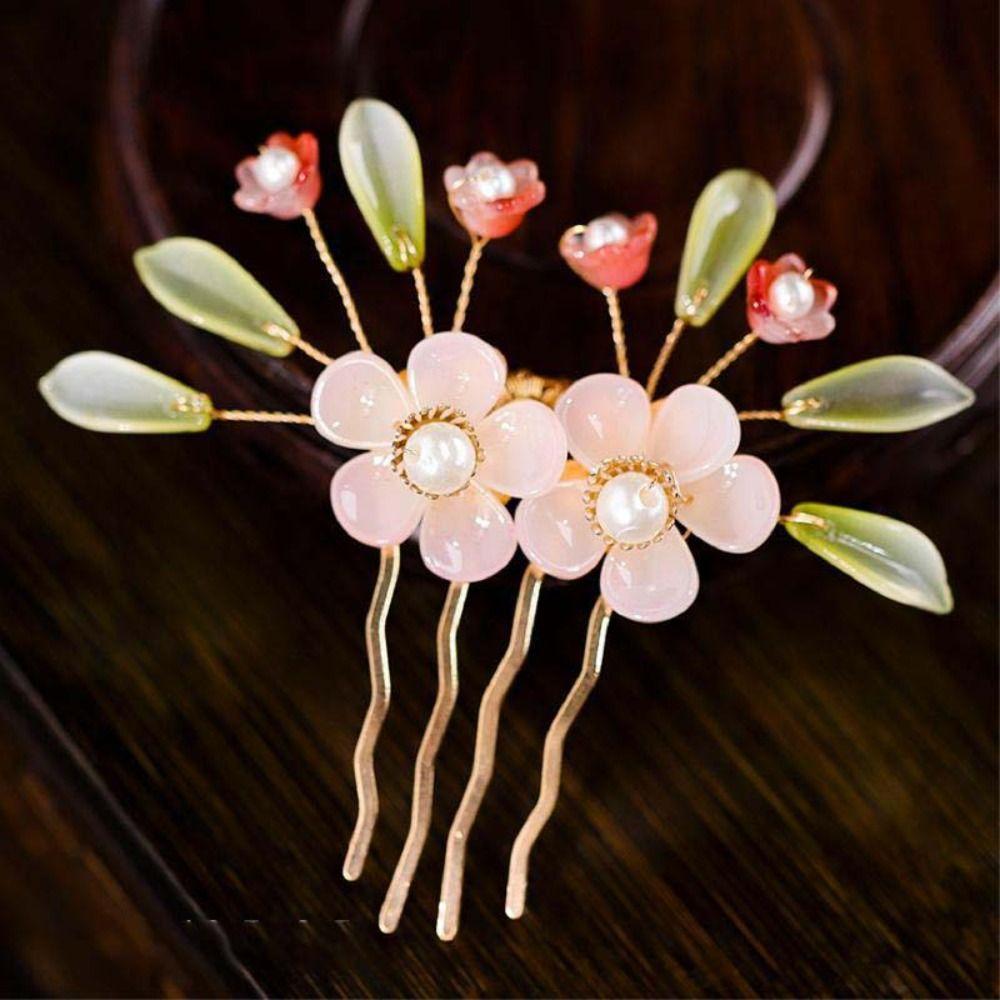Flower Hanfu Hairpin Pearl Chinese Style Hair Stick Classical   for Women