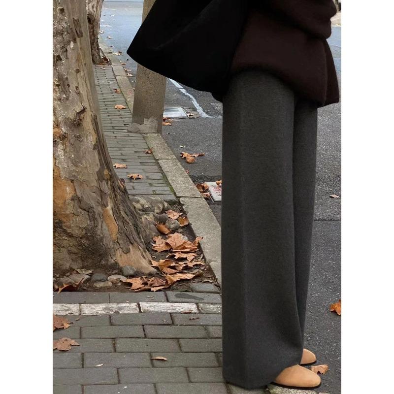 2024 Autumn and Winter Knitted Wide-leg Pants for Women Thickened Fashion Casual Straight Long Pants Solid Color Simple Elegant Trousers 2364