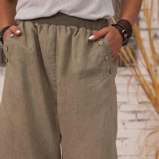 Women Summer Shorts Elastic Waist Mid-rise Casual Sporty Style Shorts with Pockets Solid Color Straight Wide Leg Shorts