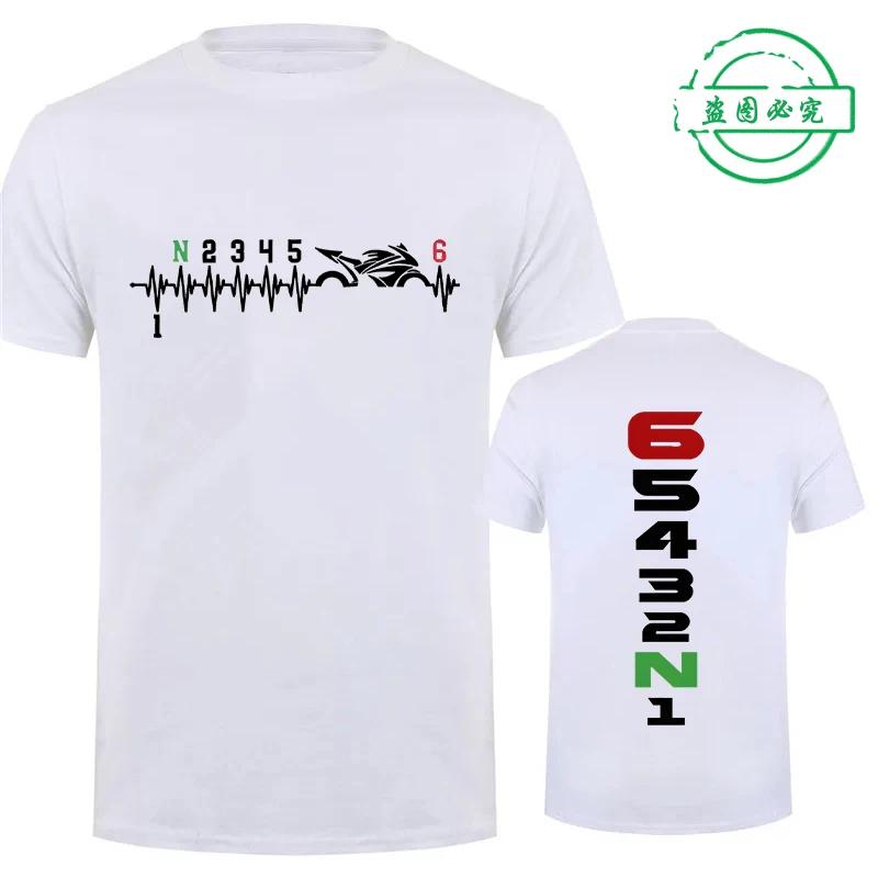 Vintage T-Shirts for Men Manual-Transmission 1N23456 Motorcycle Gear Shift Heartbeat Biker Print Tops Street Oversized Clothing