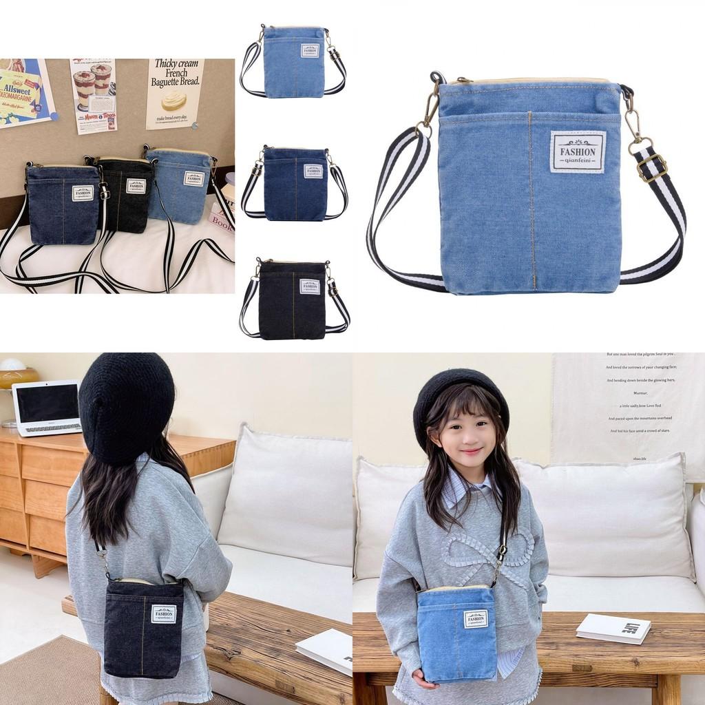 Fashionable Denim Baby Backpack Stylish Letter Design Unisex Shoulder Bag For Kids
