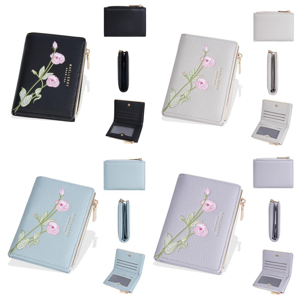 Ladies Wallet With Stitching Embroidery Pu Fabric Multiple Card Slots And Antitheft Design