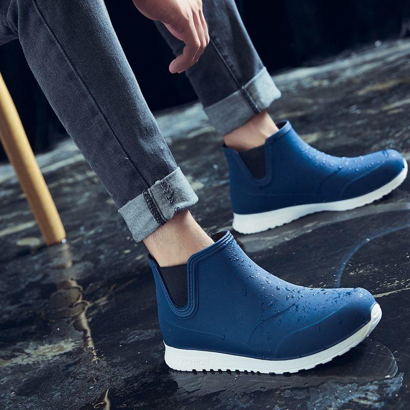 Black Rain Shoes for Men Rubber Shoe Platform Ankle Boots Blue Autumn Winter Slip On Booties Boots for Men Waterproof Work Botas
