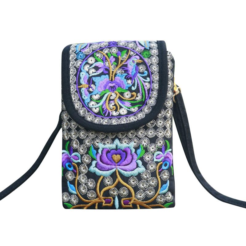 Women Embroidered Cellphone Purse Wallet Vintage Handmade Crossbody Bag Pouch Small Handbag Coin Purse With Adjustable Strap China