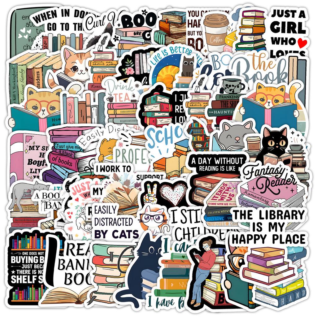 50 Reading Books Graffiti Stickers Creative Books Stickers Water Cup Suitcase Waterproof Decorative Stickers