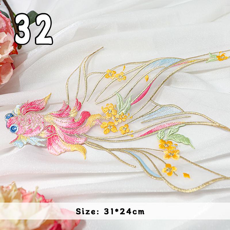 2 Pcs Chinese Style Koi Fish Embroidery Cloths Patch Cheongsam Qipao Hanfu DIY Patches Applique Cloth Stickers Accessories