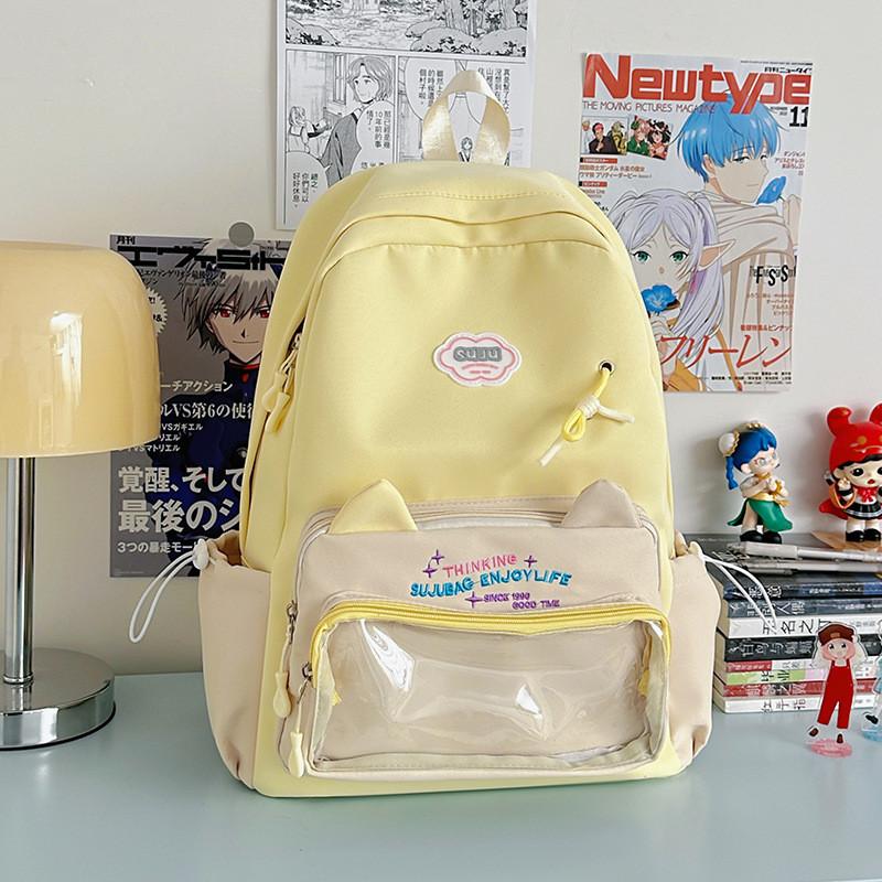 Embroidery Backpack Trendy With Transparent Pouch For Students Outings Casual