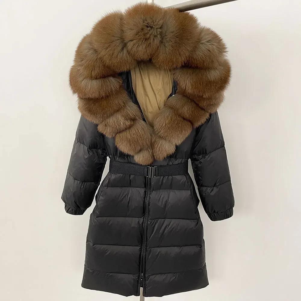 OFTBUY Moda Inverno Giacca Piumino 90% Imbottita con Piumino Collo in Pelliccia di Volpe Oversize Rimovibile Cucita Giacca Piumino Donna Abbigliamento Casual Largo