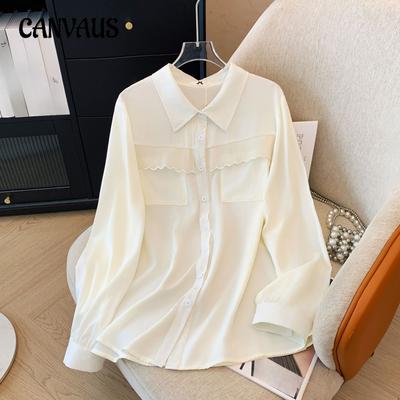 Plus Size Women's Long Sleeve Shirt Spring Autumn POLO Collar Dressy Tops