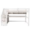 Children's Loft Bed with Storage Staircase 90*200cm, Solid Wood+MDF, Bunk Bed with Large Desk and Shelves, Environmentally Friendly Colors, White