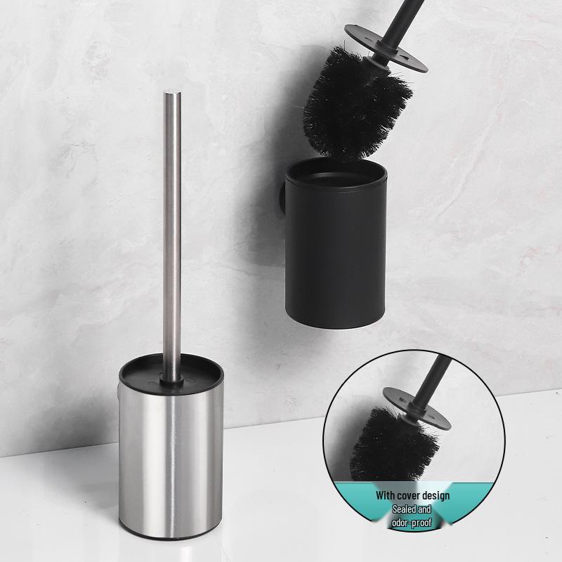 Wall-Mounted Stainless Steel Toilet Brush: No Dead Corners, No Punching Required, Perfect for Home Bathroom Cleaning.