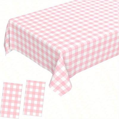 Pink And White Checkered Tablecloths Disposable Party Picnic Tablecloths Splash Proof Checkered Tablecloths For Camping Decoration Party Gifts