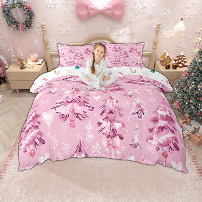 Homewish Cute Snowman Duvet Cover Set for Boys Girls, Christmas Tree Bedding Set, Happy New Year Xmas Comforter Cover Set