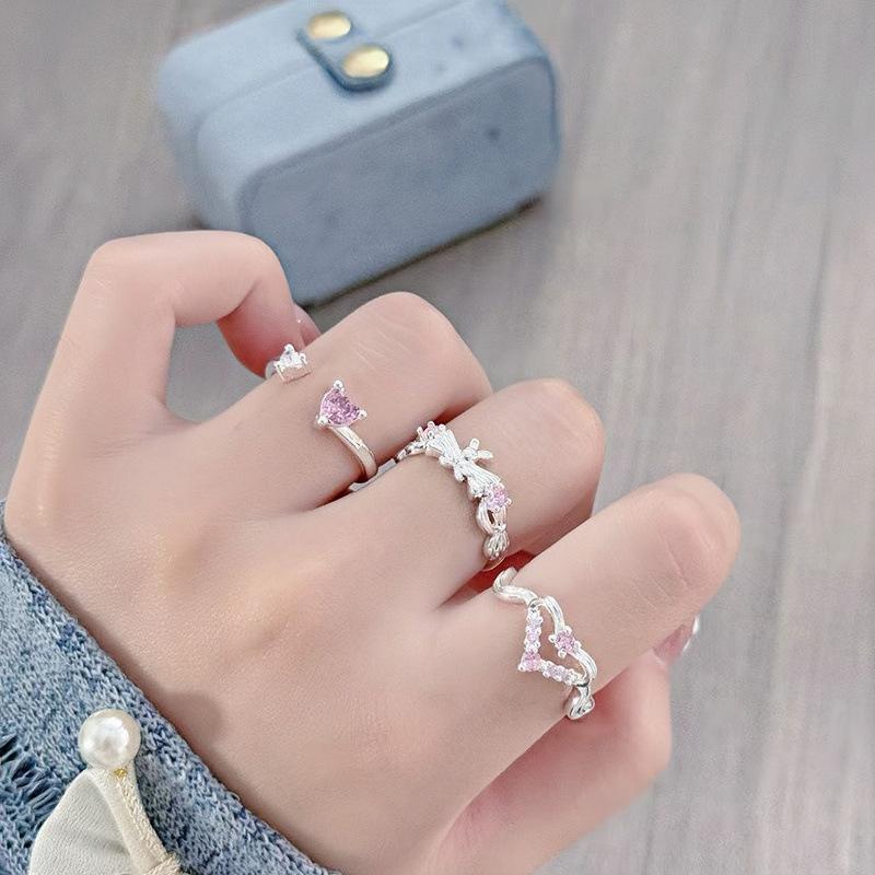 Bright Light Luxury, High-End Sense, Niche Exquisite Girl'S Heart Ring, Sweet And Cool Colored Treasure, Pink Zir*****Pen Ring.