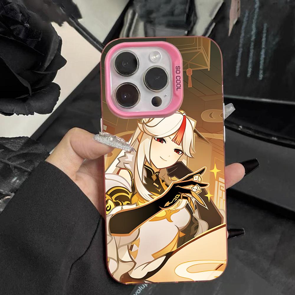 Game GI Ningguang Pink Translucent Mobile Phone Case for iPhone 17 16 15 14 13 12 11 X XR XS 8 7 Air Pro Max Plus Colorful Cover