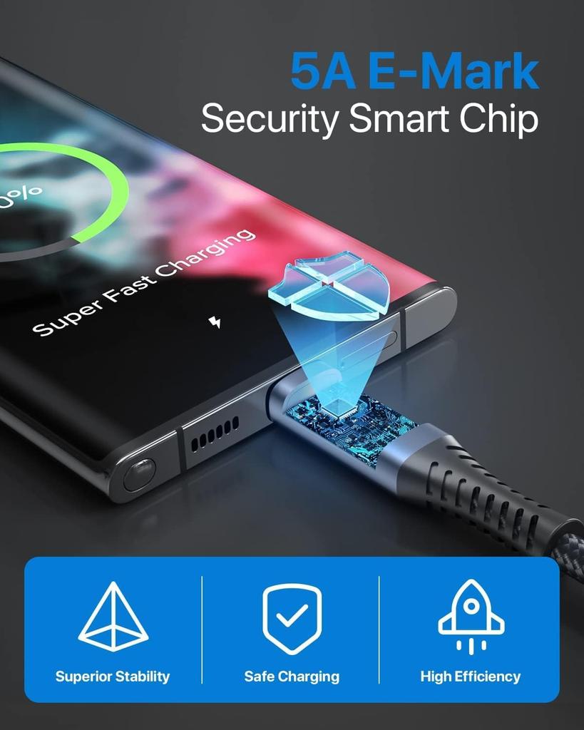 BOEN zu PD Schnell 240W Thunderbolt 3 Ausgang Bildschirm USB Laden Daten Video Langlebig Kompatibel mit und Anderen Geräten Typ-C Typ-C Kabel, 1,2m,