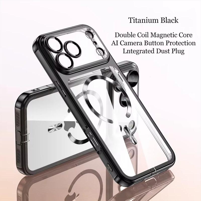 17Pro Cases Dust Plug Eletroplate Soft TPU Magsafe Case for iPhone 17 16 15 Pro Max 17 Pro Max Clear Silicone Cover