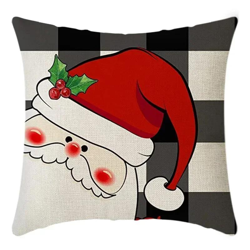 40/45cm Christmas  Cotton Linen Decorative Navidad Elk Snowman Santa Tree Cushion Cover Sofa Pillow Case