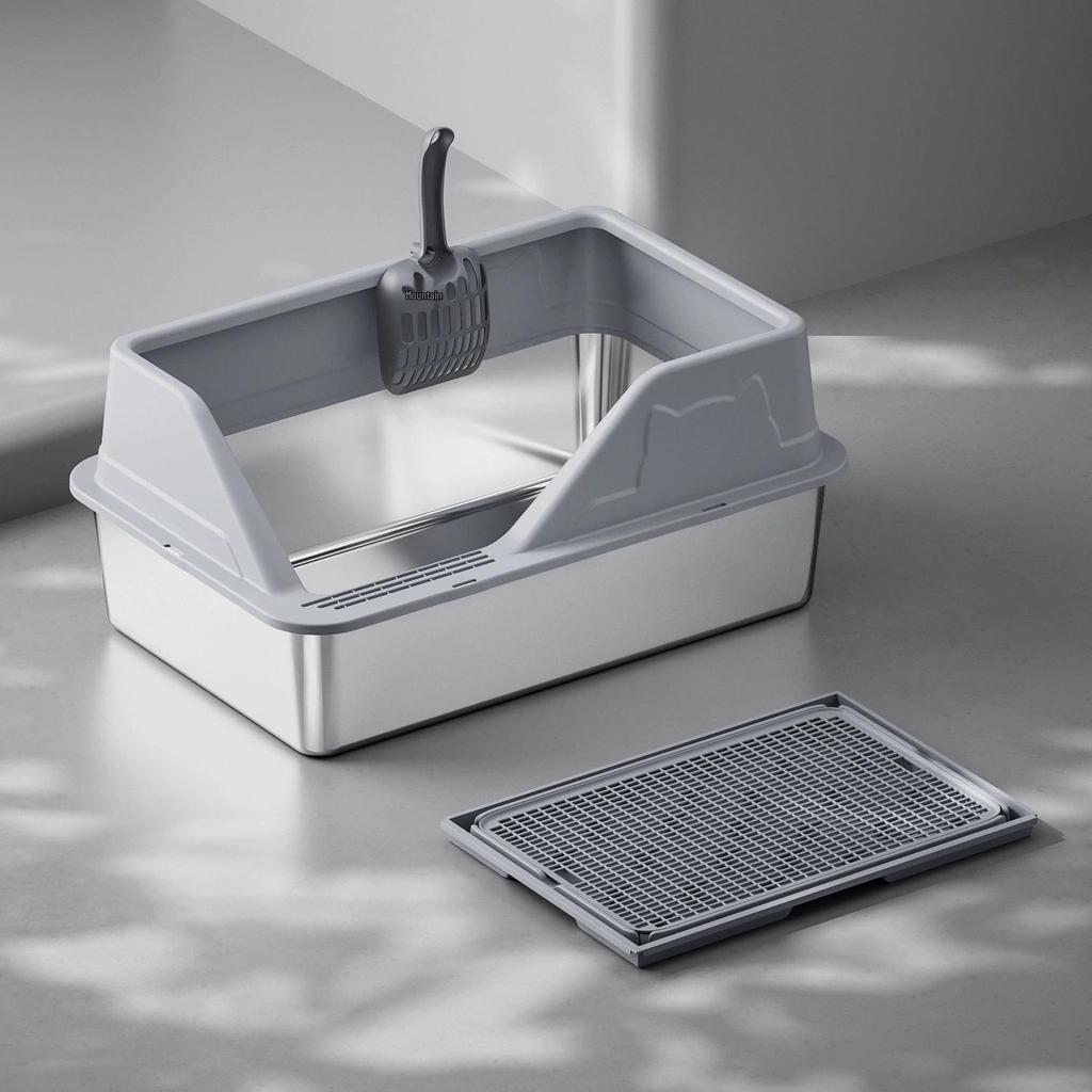 Extra Large Stainless Steel Cat Litter Box with High Walls and Side Opening