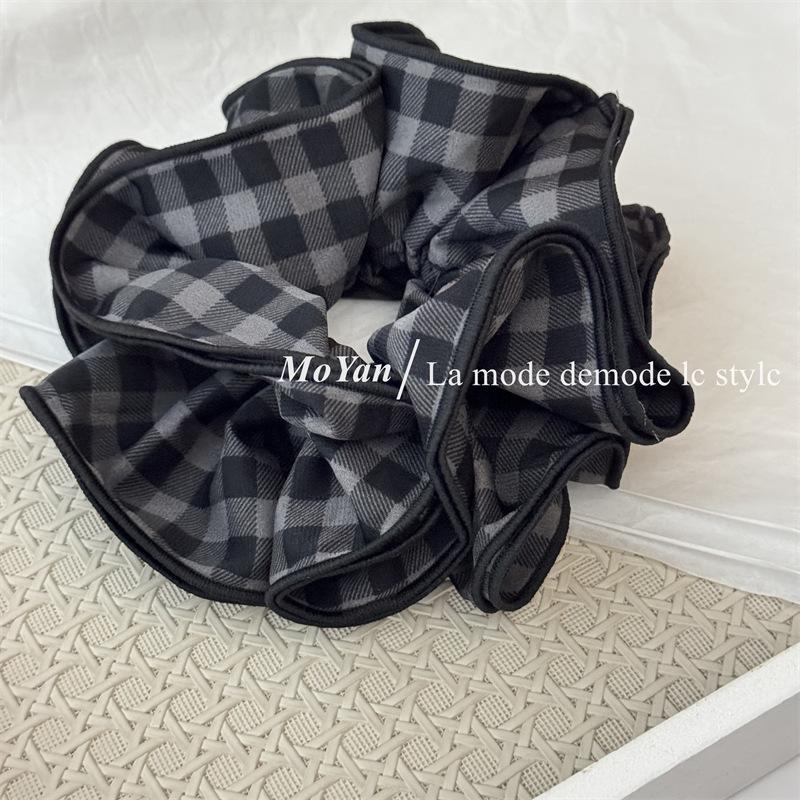 Клетчатая резинка для волос Чжао Лусы: Высококачественная четырехслойная ретро эластичная резинка для волос с оверлоком