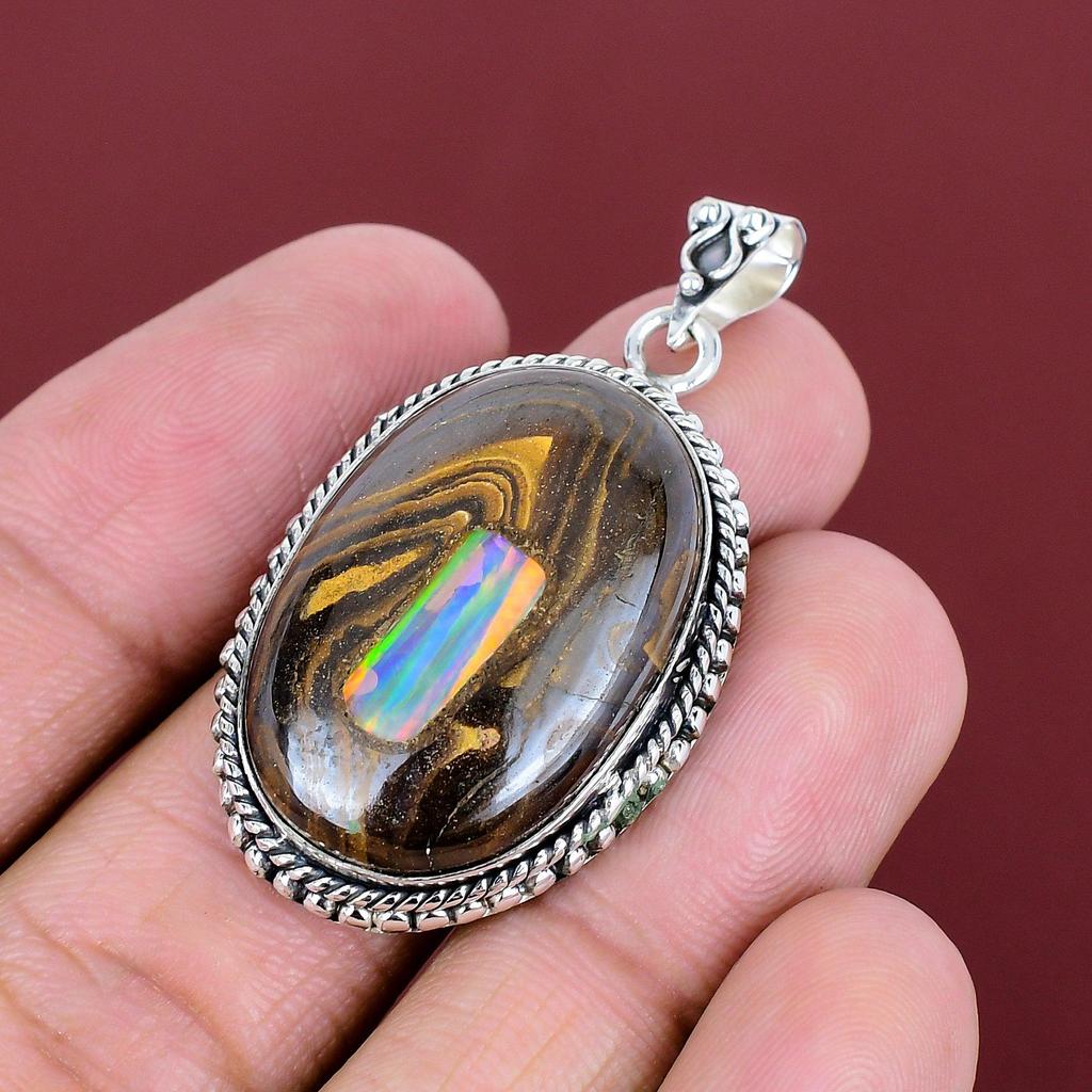 Ethopian Opal In Boulder Opal Pendant Gemstone Handmade Pendant 925 Sterling Silver Pendant Unique Jewelry Gifts for Mom Statement Pendant
