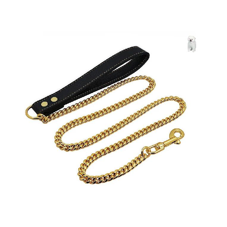 Golden Dog Leash Stainless Steel Pet Chain Strong Metal Dog Lead Chain For Small Medium Large Dog Labrador Retriever Dobermann