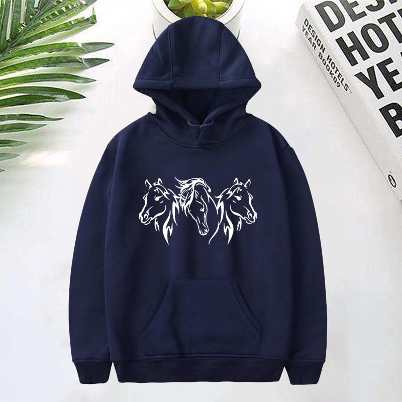 New Horse Head Pattern Print Hoodies For Women Fashion Casual Sports Sweatshirts Ladies Pullovers Tops