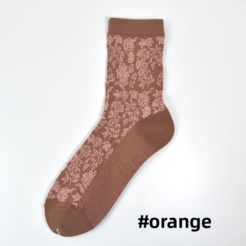 Women s Floral Mid-Calf Thin Casual Socks-Seamless Cotton Blend Summer Stockings One size fits all оранжевый