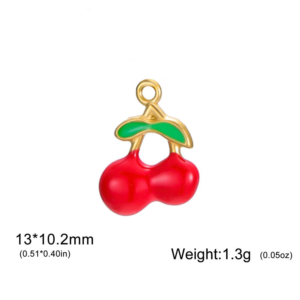 5pcs Red Enamel Cherry Charms Stainless Steel Fruit Pendants for DIY Bracelets Necklaces Jewelry Making Accessories Handmade DIY