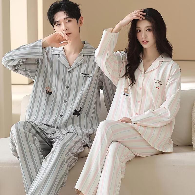 SEE KEAN Spring Pure Cotton Couple s Cardigan Pajama Set