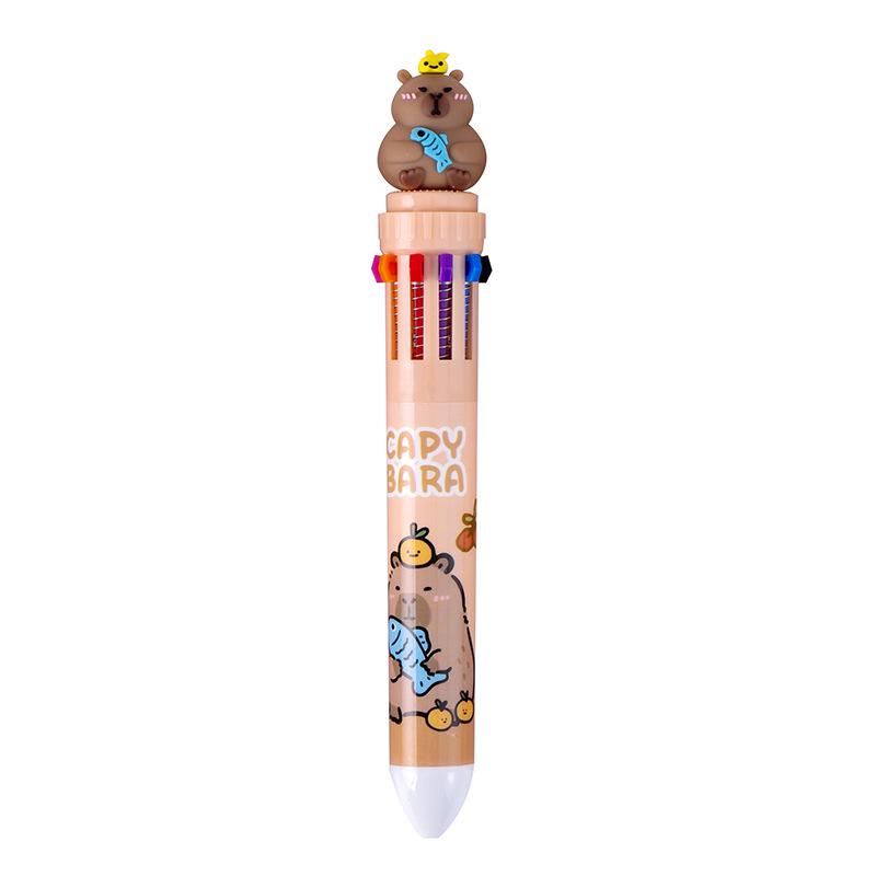 Capybara Multi-Color Cartoon Ballpoint Pen - Ten Colors Press-Type Note Marker for Students