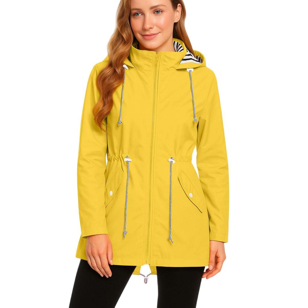 Dames Regenjassen met Capuchon Lichtgewicht Buiten Waterdichte Windjack Effen Trenchcoat Jas Grote Maten