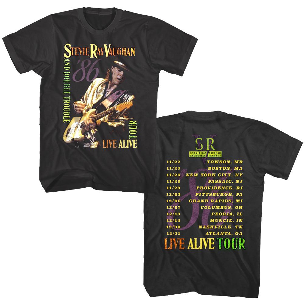 Stevie Ray Vaughan Double Trouble LIVE ALIVE Tour 1986 Men T Shirt Rock Band M