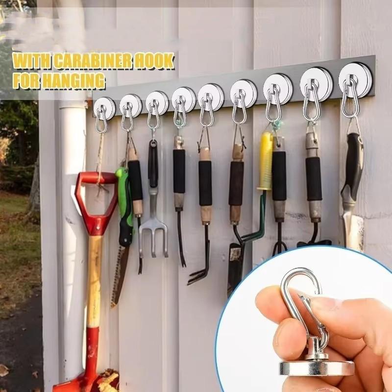 1-6PCS Strong  Magnetic Hooks 360°Rotating Carabiner Magnet Ring Keychain Hook Home Kitchen Bathroom Hanging Hangers