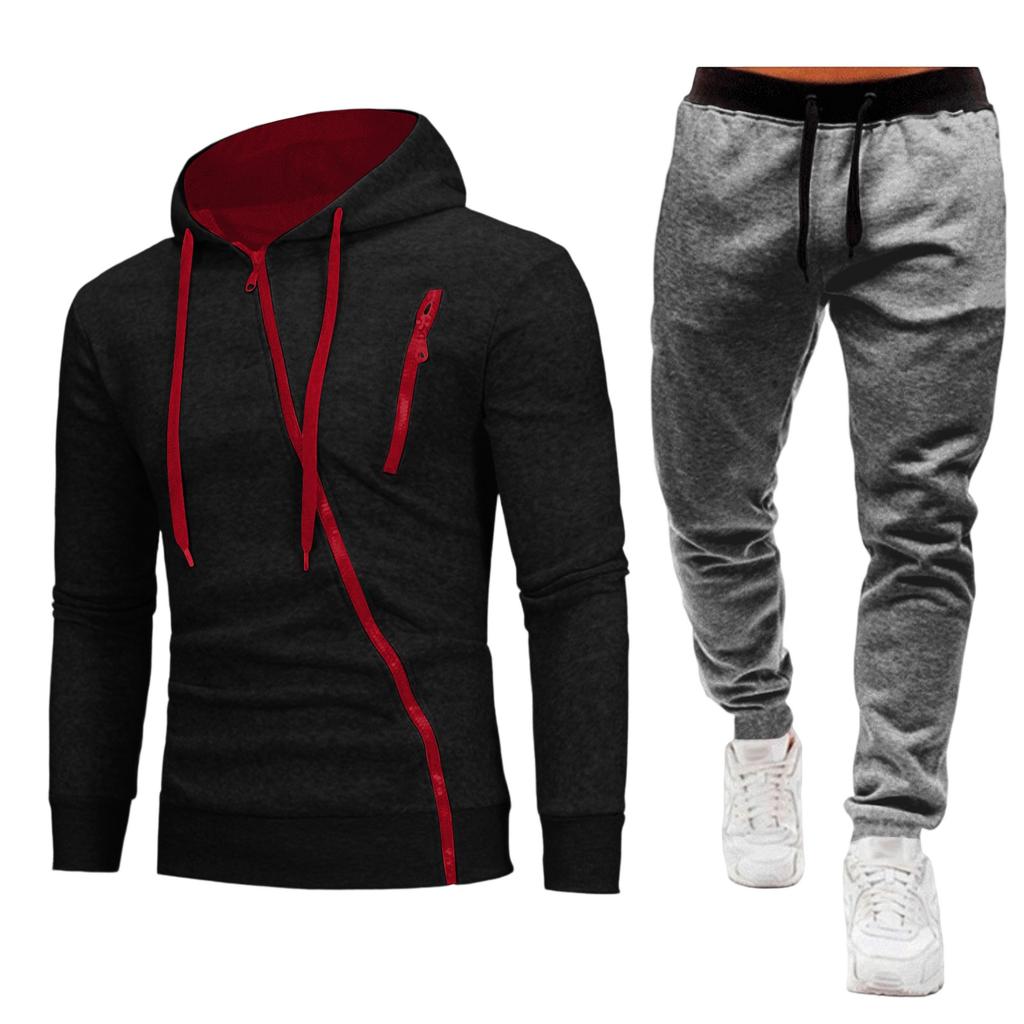 Men's Outdoor Lined Zip Up Hooded Sweatsuit Set Long Sleeve Top and Pants (Shoes Not Included)