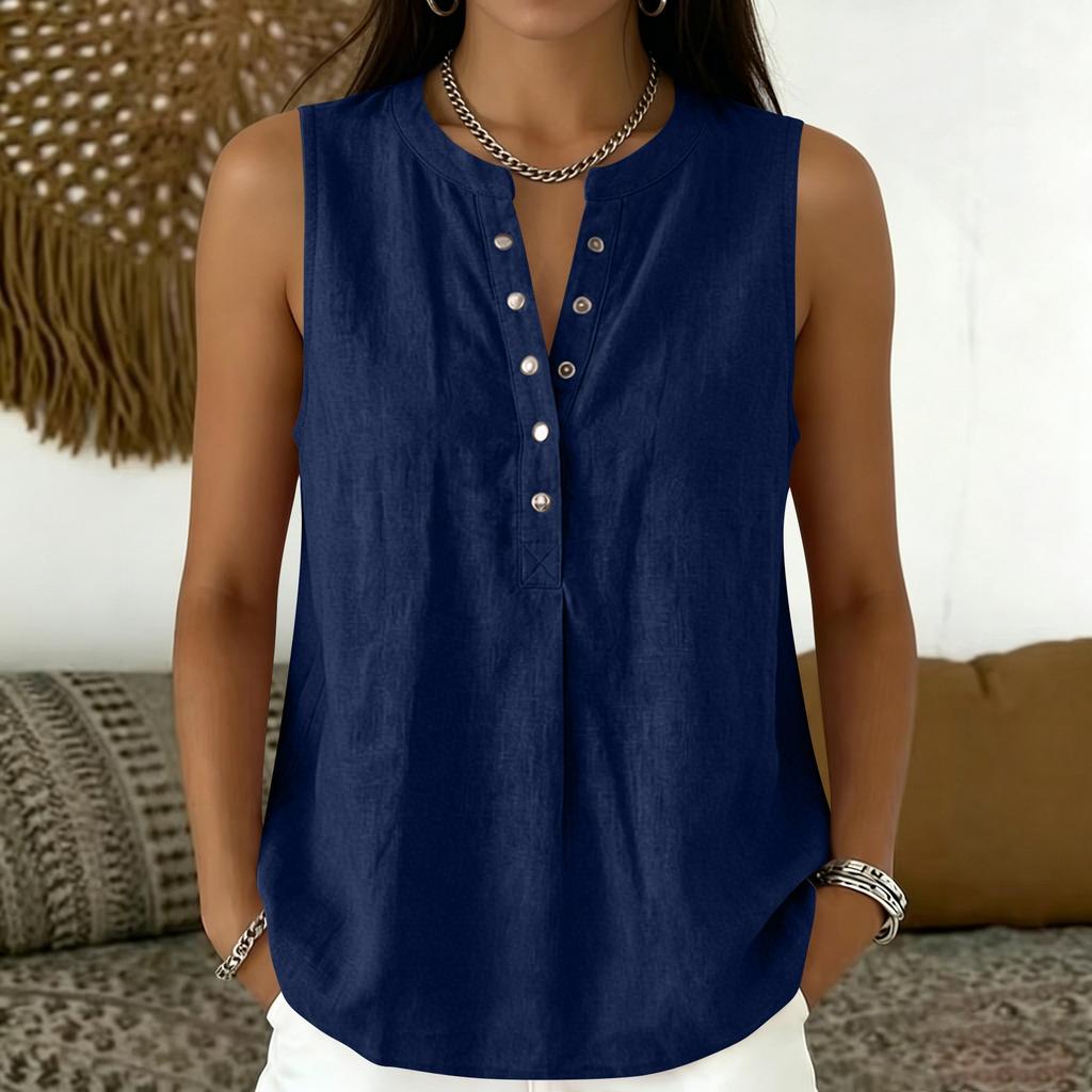 Women Sleeveless V Neck Button Front Loose Fit Casual Tank Top Lightweight Summer Blouse for Daily Wear Office Travel
