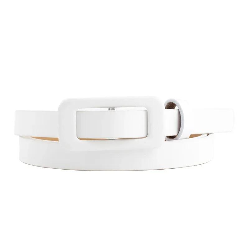 

New Square Buckle Without Holes Ladies Black/white/red/pink Pu Leather Fashion Female Fine Thin Belt for Jeans Dress Decoration Nonporous 1.4X107cm