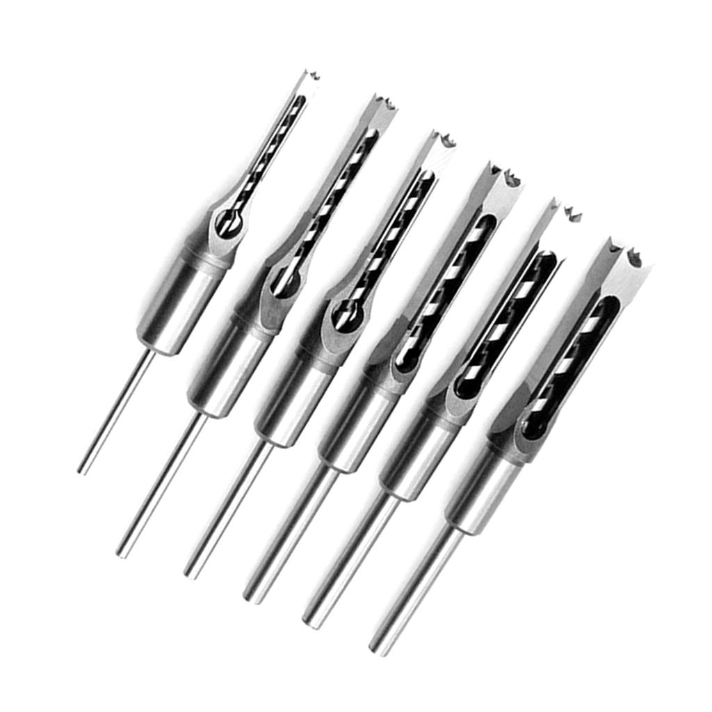 7pcs Square Hole Drill Bit Woodworking Hole Saw Mortising Chisel Steel Drill Bits Set 1/4 inch, 5/16 inch, 3/8 inch, 2/5 inch
